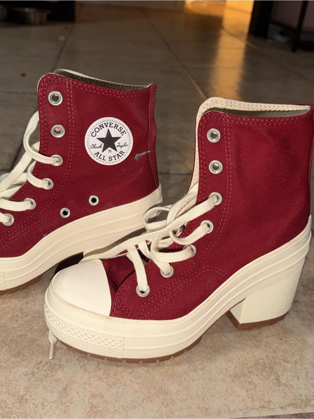 Converse Women's Red Lace-Up Platform High-Top Boots